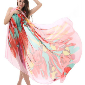 Hot sale fashion design pareo printing long sunscreen shawl silk beach scarf